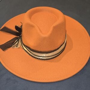 New Custom Elegant Dark Orange Hat with Black and Gold Accents